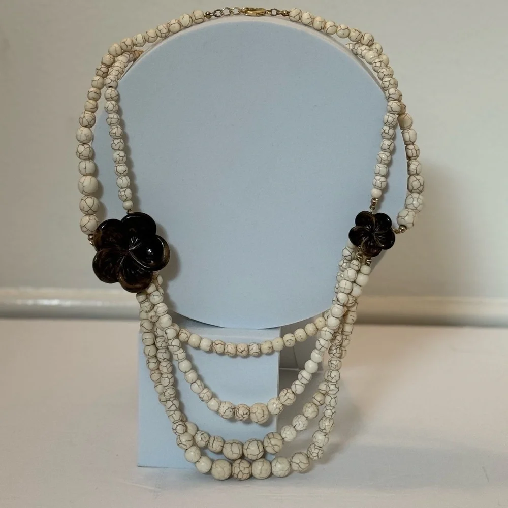 Gorgeous earth tone beaded necklace with brown floral accents